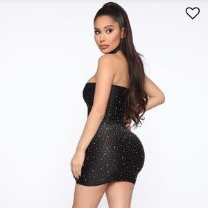 Black rhinestone mini dress and choker